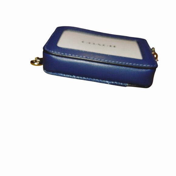 Coach Denim Blue Quilted Smooth Leather Zip Closure Wallet Chain Card Slots